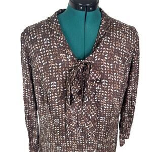 Vintage 70s Plus Size Silk Secretary Dress Brown Abstract Drop Waist | 2X 18/20